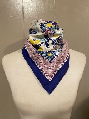 Floral Printed Square Scarf in Blue, Yellow & Teal